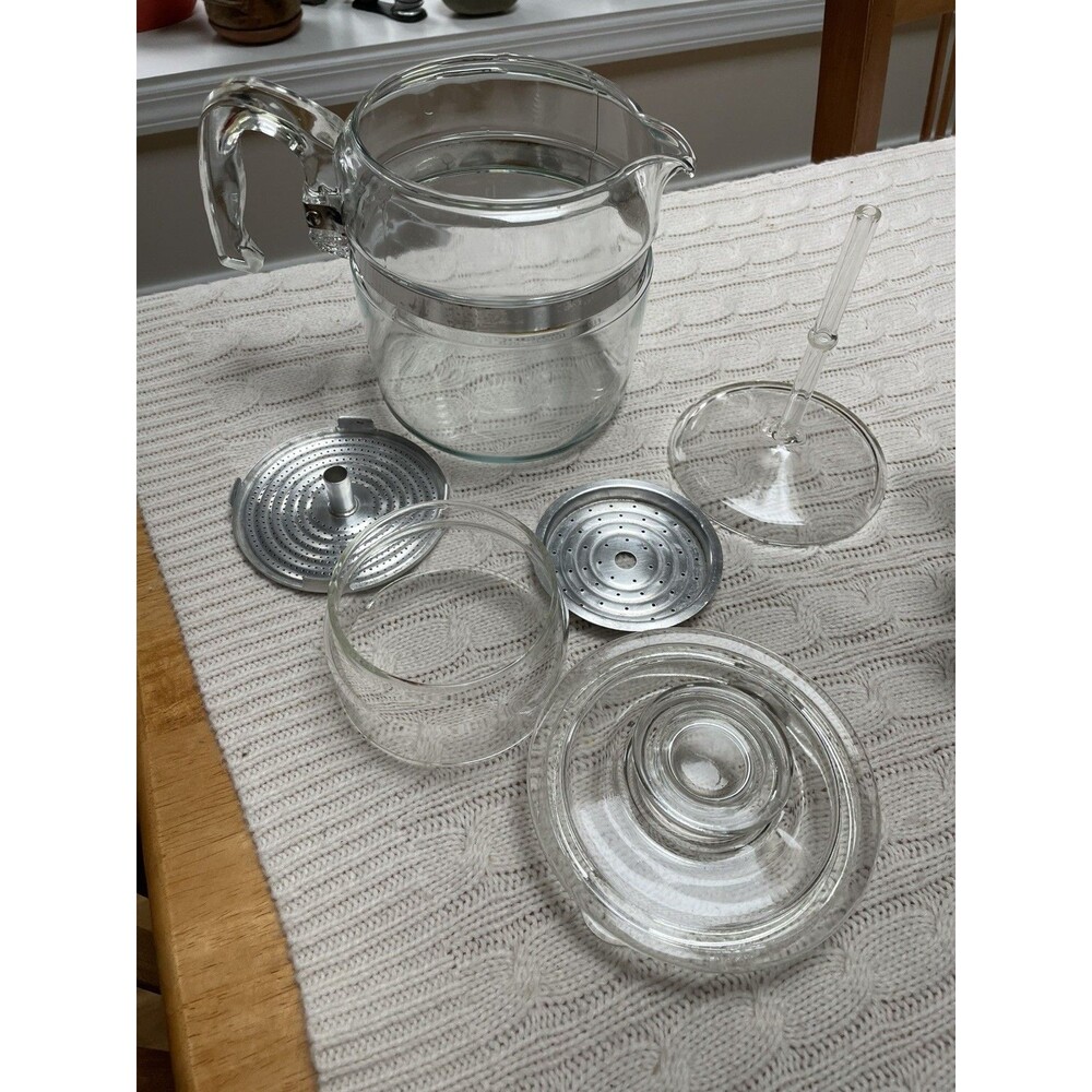 Pyrex 6 Cup Glass Percolator Stove Top Coffee Pot USA 1970s Vintage